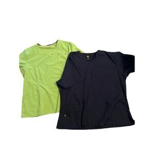 NWT Lot of 2 Plus Size Scrub Tops Navy/Green Uniform Medical Size 2XL